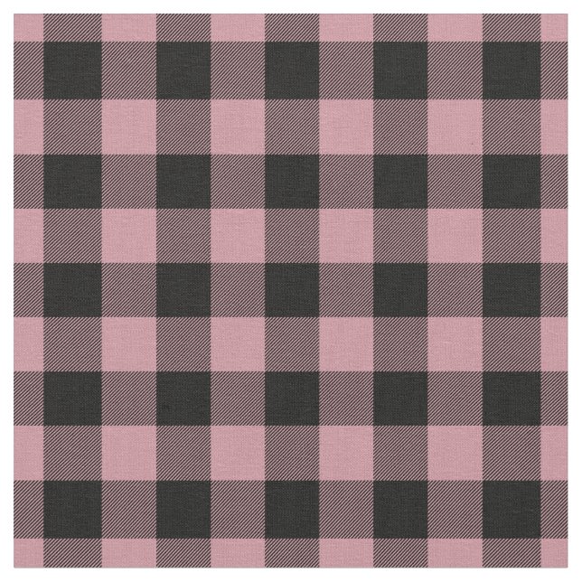 Vintage Pink & Black Plaid Gingham Fabric (Close Up)