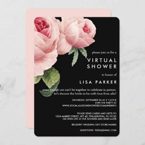 Vintage Pink Black Rose Virtual Shower Invitation