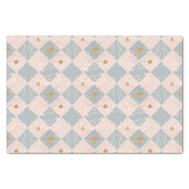 Vintage Pink Blue Checkerboard Playing Card Suits Tissue Paper (Front)