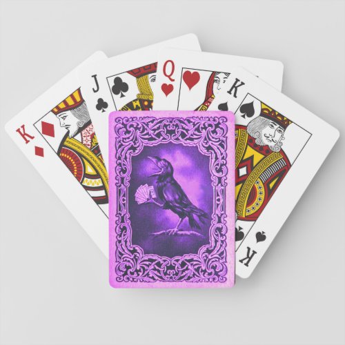 Vintage Pink Blue Crow Playing Poker Playing Cards