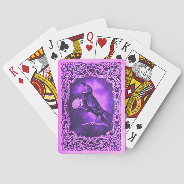 Vintage Pink Blue Crow Playing Poker Poker Cards (Back)