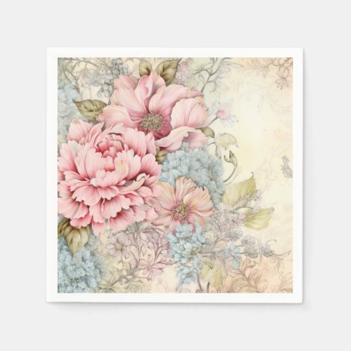 Vintage Pink Blue Flowers Napkins