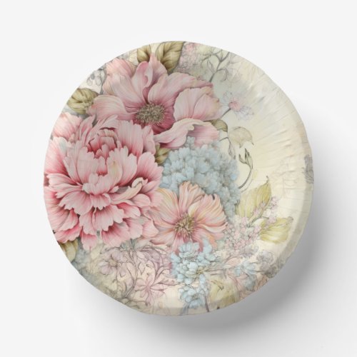 Vintage Pink Blue Flowers Paper Bowl