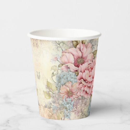 Vintage Pink Blue Flowers Paper Cups