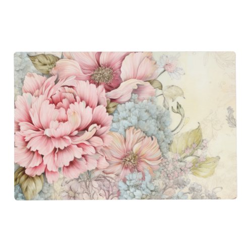 Vintage Pink Blue Flowers Paper Placemat