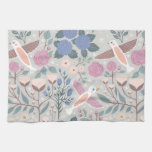 Vintage Pink Blue Pretty Birds Floral Pattern Art Kitchen Towel at Zazzle
