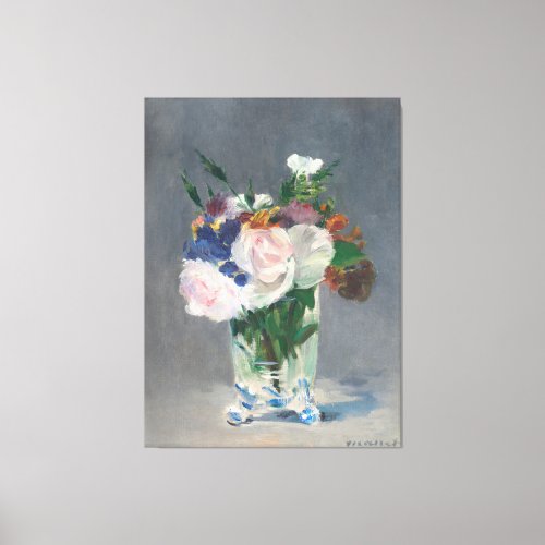 Vintage Pink Blue Yellow White Flower In Vase  Canvas Print