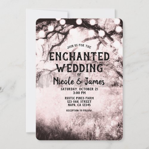 Vintage Pink Blush Enchanted Forest Lights Wedding Invitation