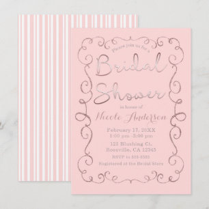 Vintage Pink Blush Glitter Rose Gold Bridal Shower Invitation