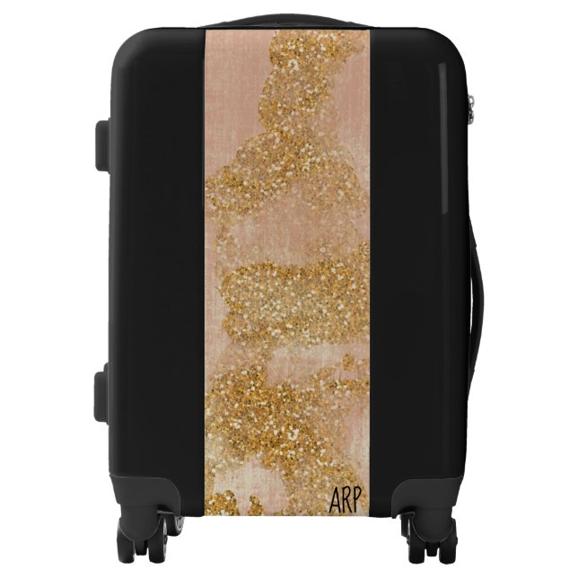 *~* Vintage Pink Blush Gold Glitter Golden Luggage (Front)
