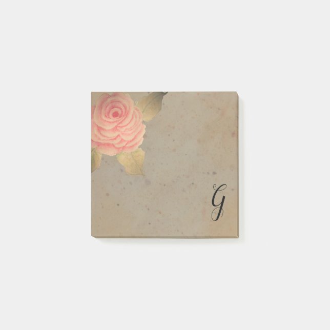 Vintage Pink Blush Rose Monogram Notes (Front)