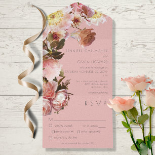Vintage Pink Blush Roses Dinner All In One Invitation