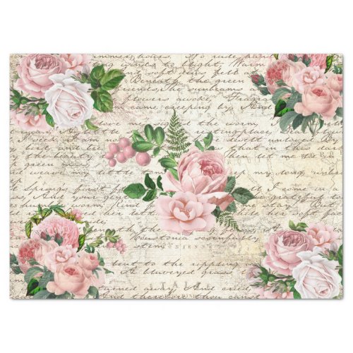 Vintage Pink Blush Roses Old Letter Decoupage Tissue Paper