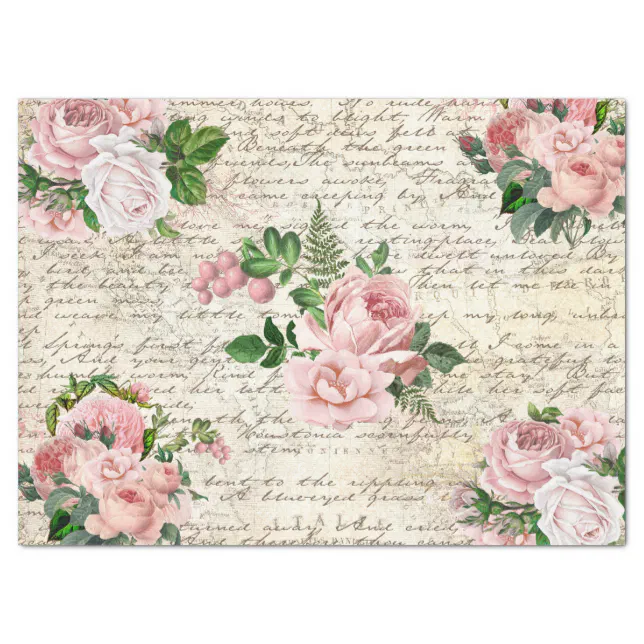vintage-pink-blush-roses-old-letter-decoupage-tissue-paper-zazzle