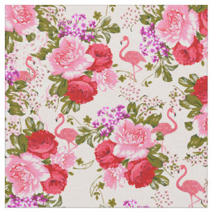 Vintage pink botanical flowers tropical flamingo fabric