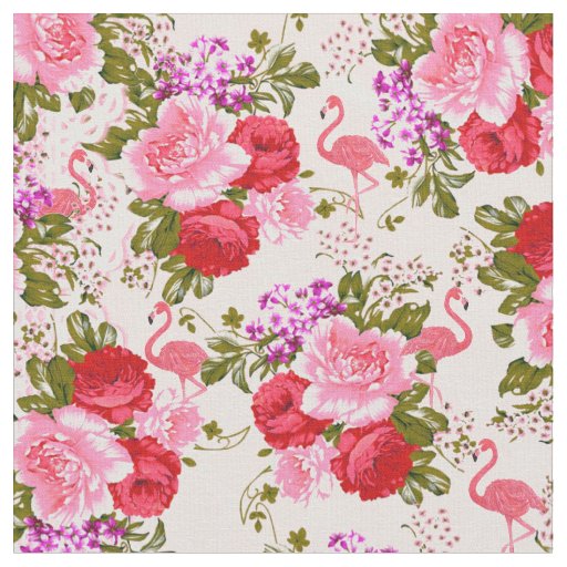 Vintage pink botanical flowers tropical flamingo fabric