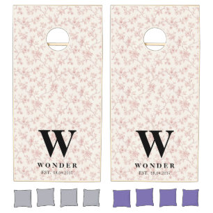 Vintage Pink Botanical Monogram Cornhole Set