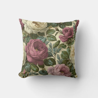 Vintage Pink Botanical Romantic Chic Floral Throw Pillow