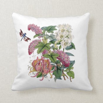 Vintage Pink Botanical Throw Pillow by EnKore at Zazzle
