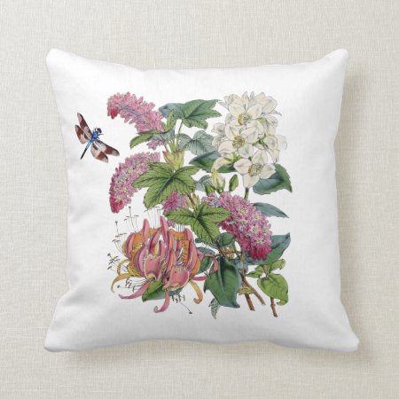 Vintage Pink Botanical Throw Pillow