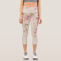 Vintage Pink Bougainvillea Capri Leggings