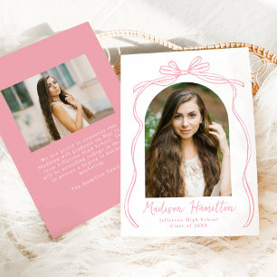 Vintage Pink Bow Arch Photo Graduation Announcement