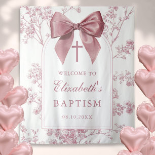 Vintage Pink Bow Baptism Photo Backdrop