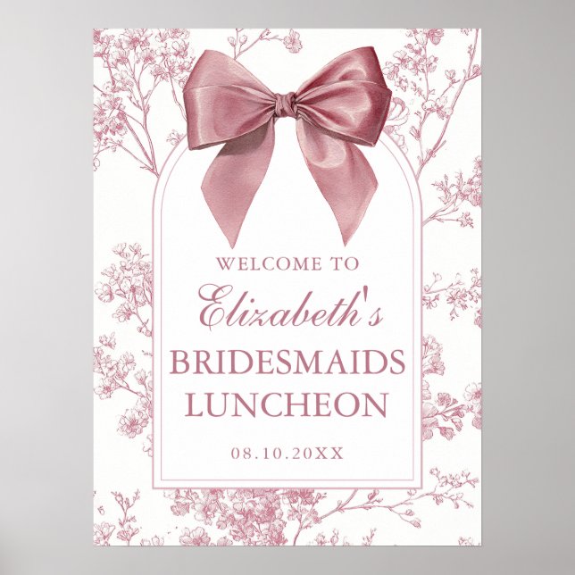 Vintage Pink Bow Bridesmaids Luncheon Welcome Sign (Front)