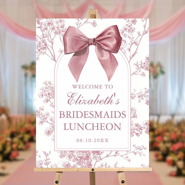 Vintage Pink Bow Bridesmaids Luncheon Welcome Sign (Vintage Pink Bow Bridesmaids Luncheon Welcome Sign)