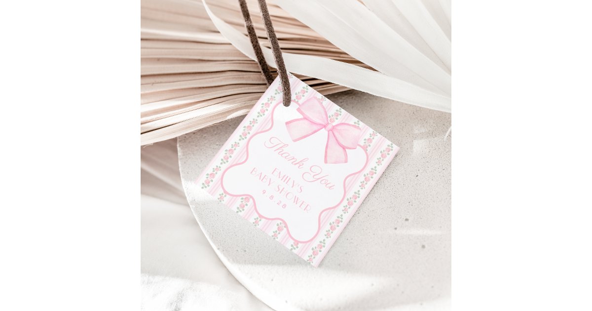 Vintage Pink Bow Floral Baby Shower Favor Tags | Zazzle