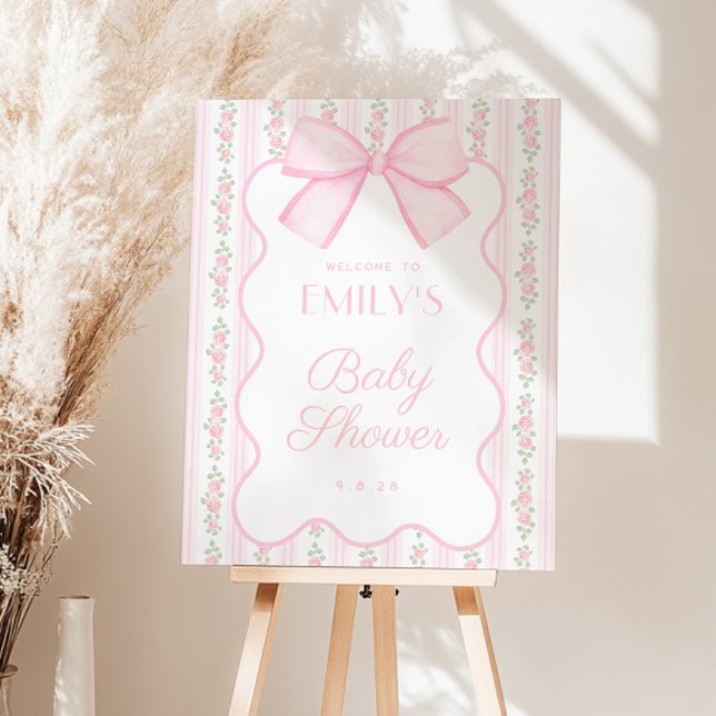Vintage Pink Bow Floral Baby Shower Welcome Sign (Creator Uploaded)