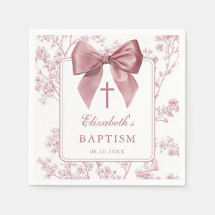 Vintage Pink Bow Floral Baptism Christening Napkins
