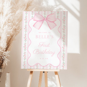 Vintage Pink Bow Floral Birthday Welcome Sign
