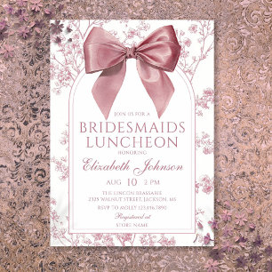 Vintage Pink Bow Floral Bridesmaids Luncheon Invitation