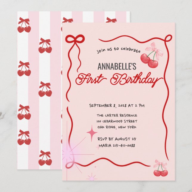 Vintage Pink Bow Floral Elegant Birthday Invitation (Front/Back)