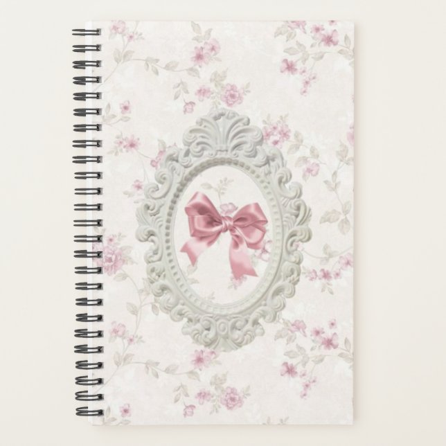 Vintage Pink Bow & Floral Frame Notebook (Front)
