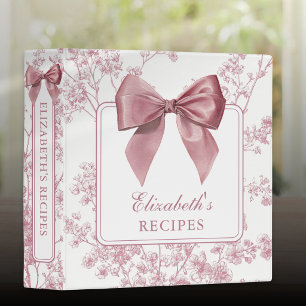 Vintage Pink Bow Floral Recipe 3 Ring Binder