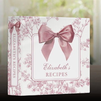 Vintage Pink Bow Floral Recipe 3 Ring Binder