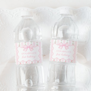 Vintage Pink Bow Floral Water Label