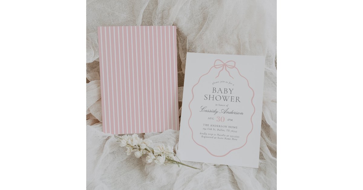 Vintage Pink Bow Girl Baby Shower Invitation | Zazzle
