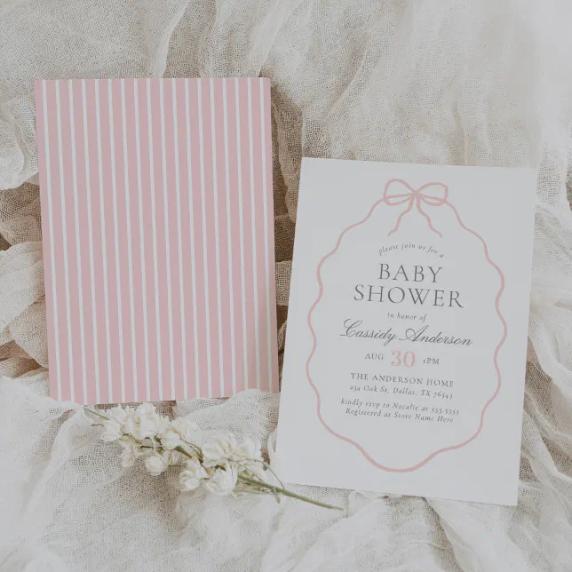 Vintage Pink Bow Girl Baby Shower Invitation | Zazzle