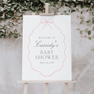 Vintage Pink Bow Girl Baby Shower Welcome Sign