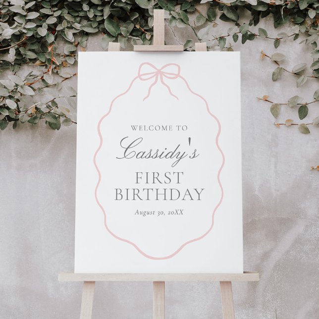 Vintage Pink Bow Girl Birthday Welcome Sign (Creator Uploaded)