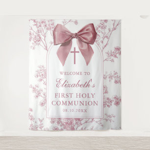 Vintage Pink Bow Holy Communion Photo Backdrop
