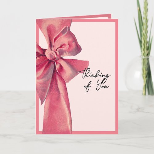 Vintage Pink Bow Thinking of You Pink Border Card