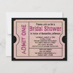 Vintage Pink Bridal Shower Ticket Invitations