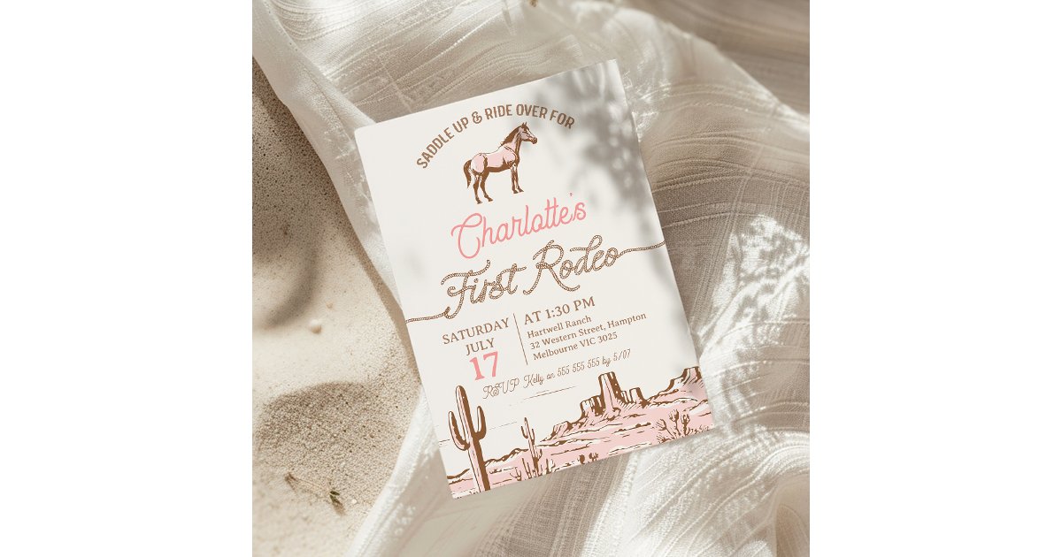 Vintage Pink Brown Horse First Rodeo 1st Birthday Invitation | Zazzle