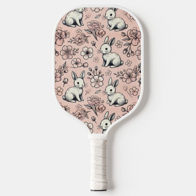 Vintage Pink Bunny Pickleball Paddle (Front)
