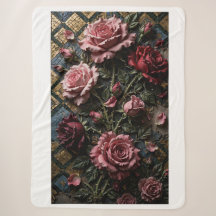Vintage Pink Burgundy 3D Roses Throw