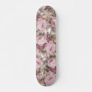 Vintage pink burgundy roses floral skateboard